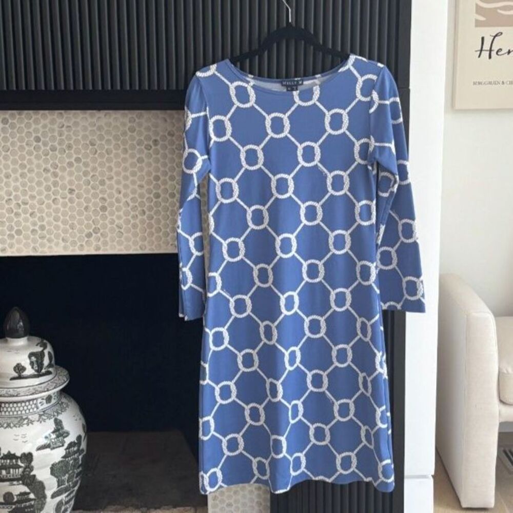 Melly M Nautical Rope Print Dress XS Blue White Preppy Coastal Resort Shift 3/4